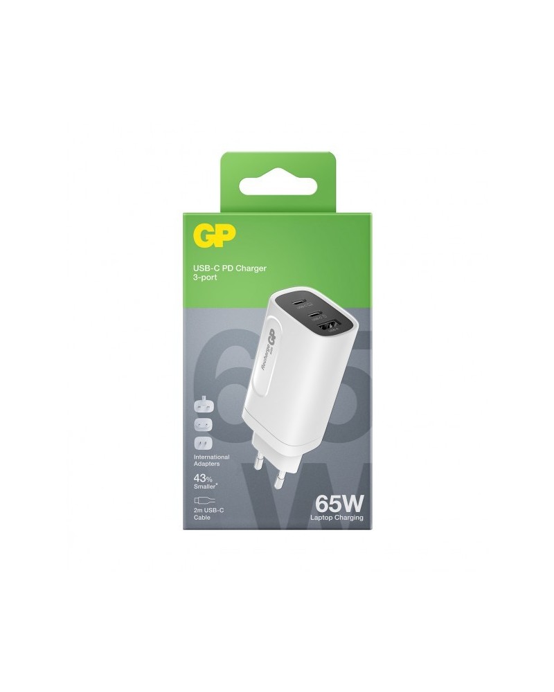 icecat_GP Battery GP GaN USB Schnelladeadapter 65W PD 2xUSB-C \& 1xUSB-A weiß, 150GPACEGM3A000