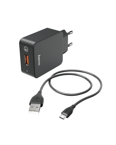icecat_Hama Ladeset, Ladegerät QC3.0 + Micro-USB-Kabel, 1,5m, schwarz, 133754