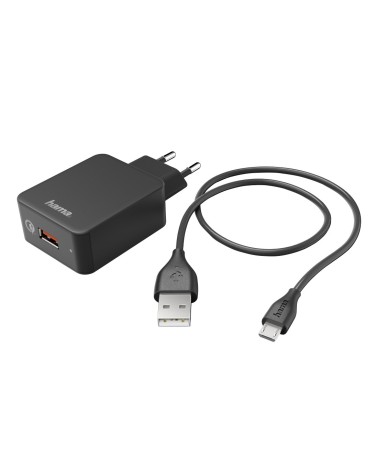 icecat_Hama Ladeset, Ladegerät QC3.0 + Micro-USB-Kabel, 1,5m, schwarz, 133754